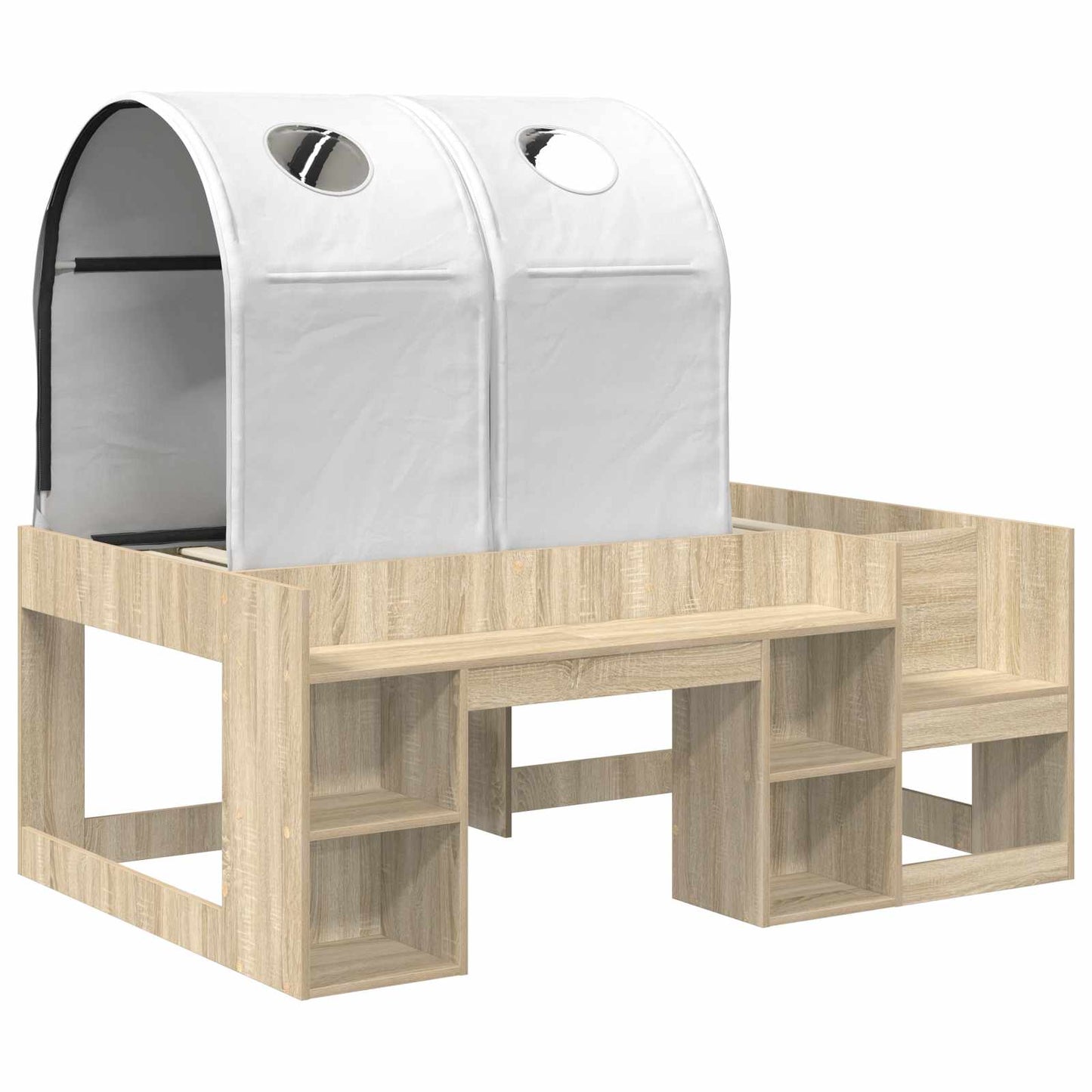 Bett mit Tunnel 3 Stk. Sonoma-Eiche und Weiß Holzwerkstoff