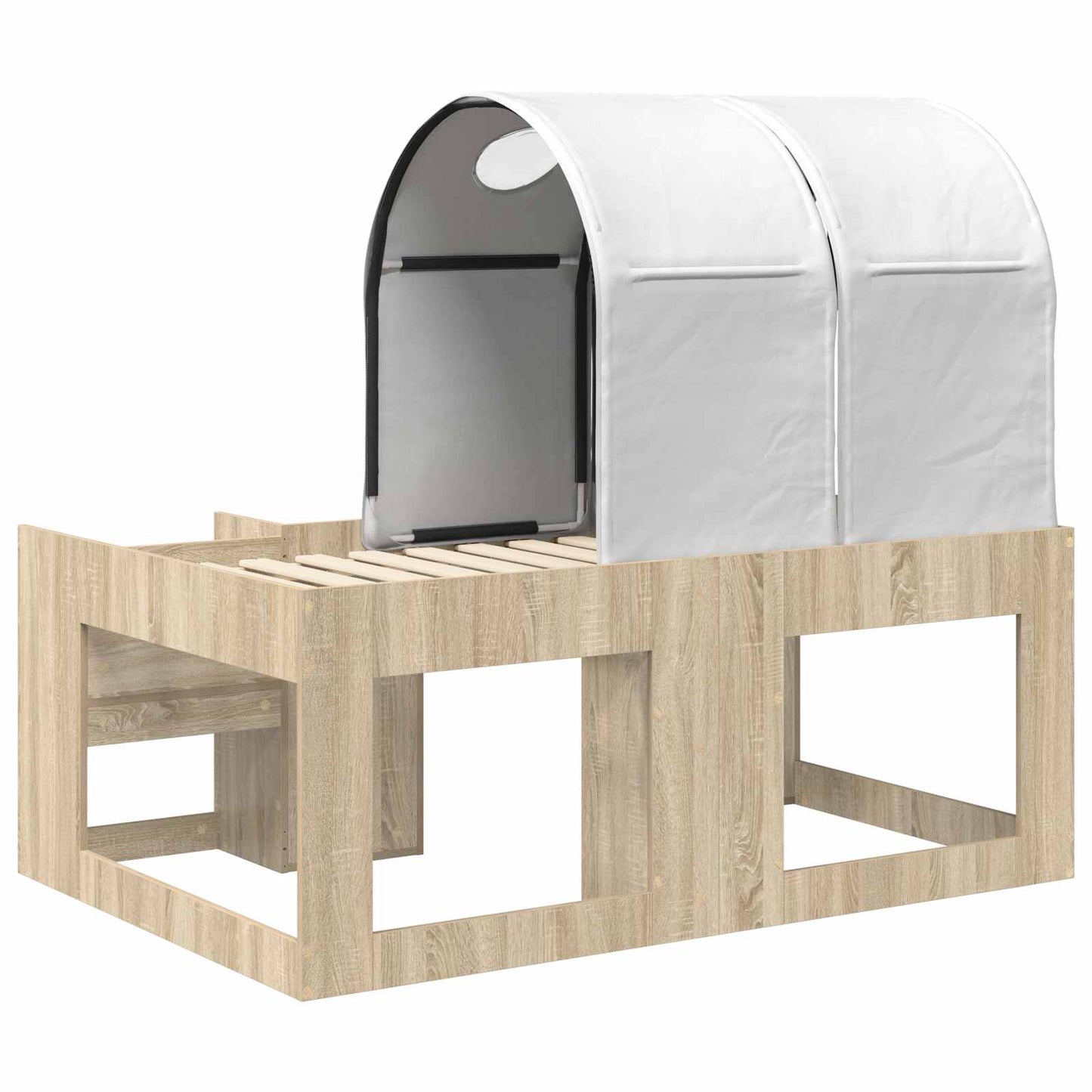 Bett mit Tunnel 3 Stk. Sonoma-Eiche und Weiß Holzwerkstoff