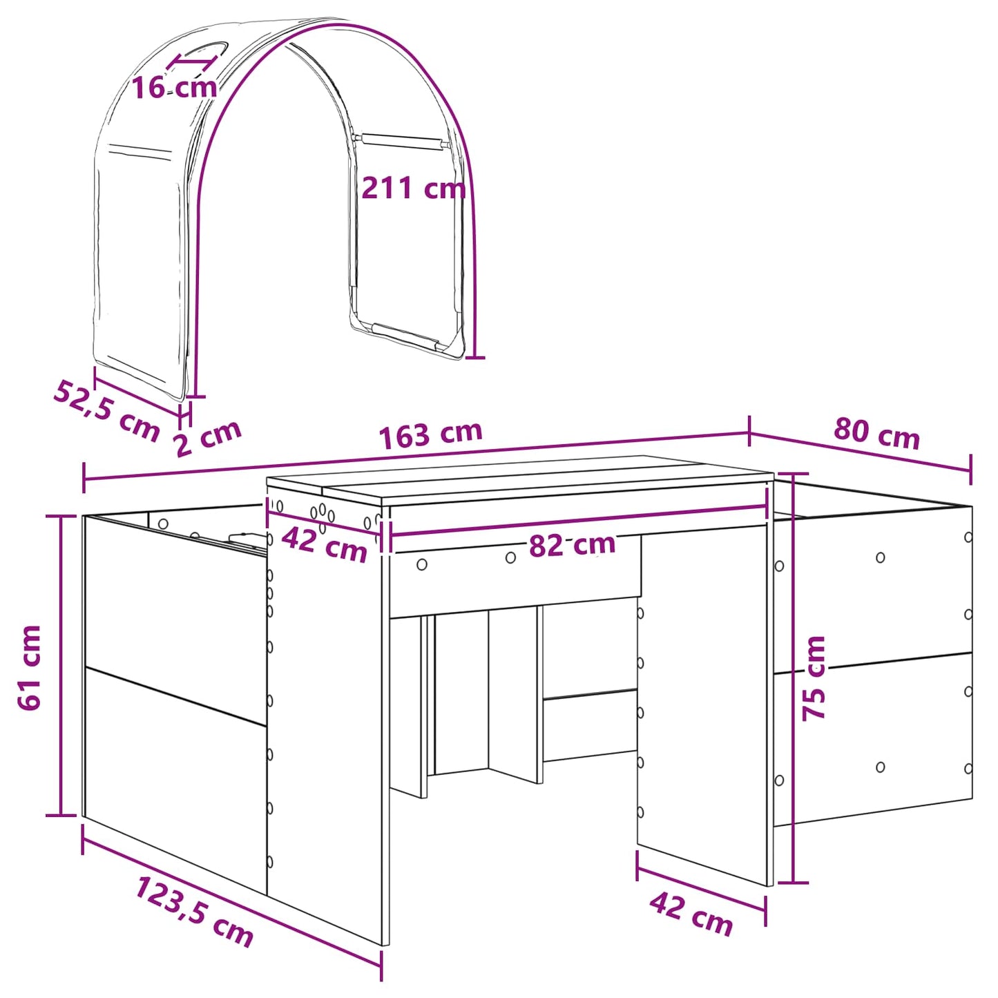 Bett mit Tunnel 3 stk. Sonoma Eiche und Hellblau Holzwerkstoff
