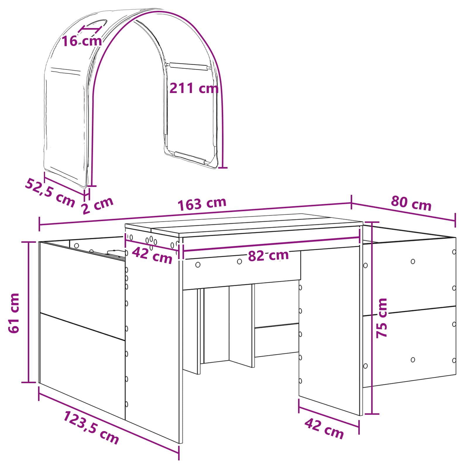 Bett mit Tunnel 3 stk. Sonoma Eiche und Hellblau Holzwerkstoff