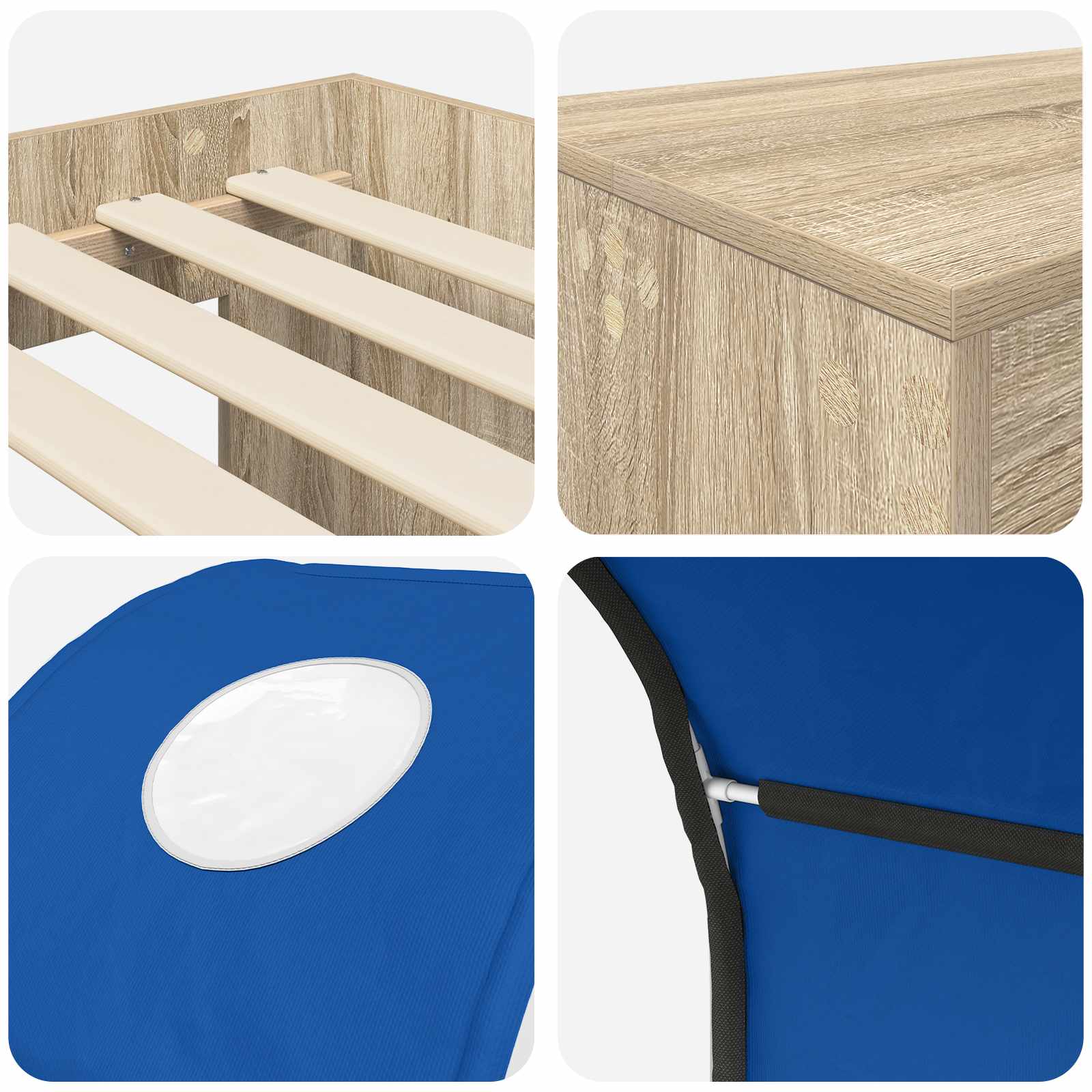 Bett mit Tunnel 3 stk. Sonoma Eiche und Blau Holzwerkstoff