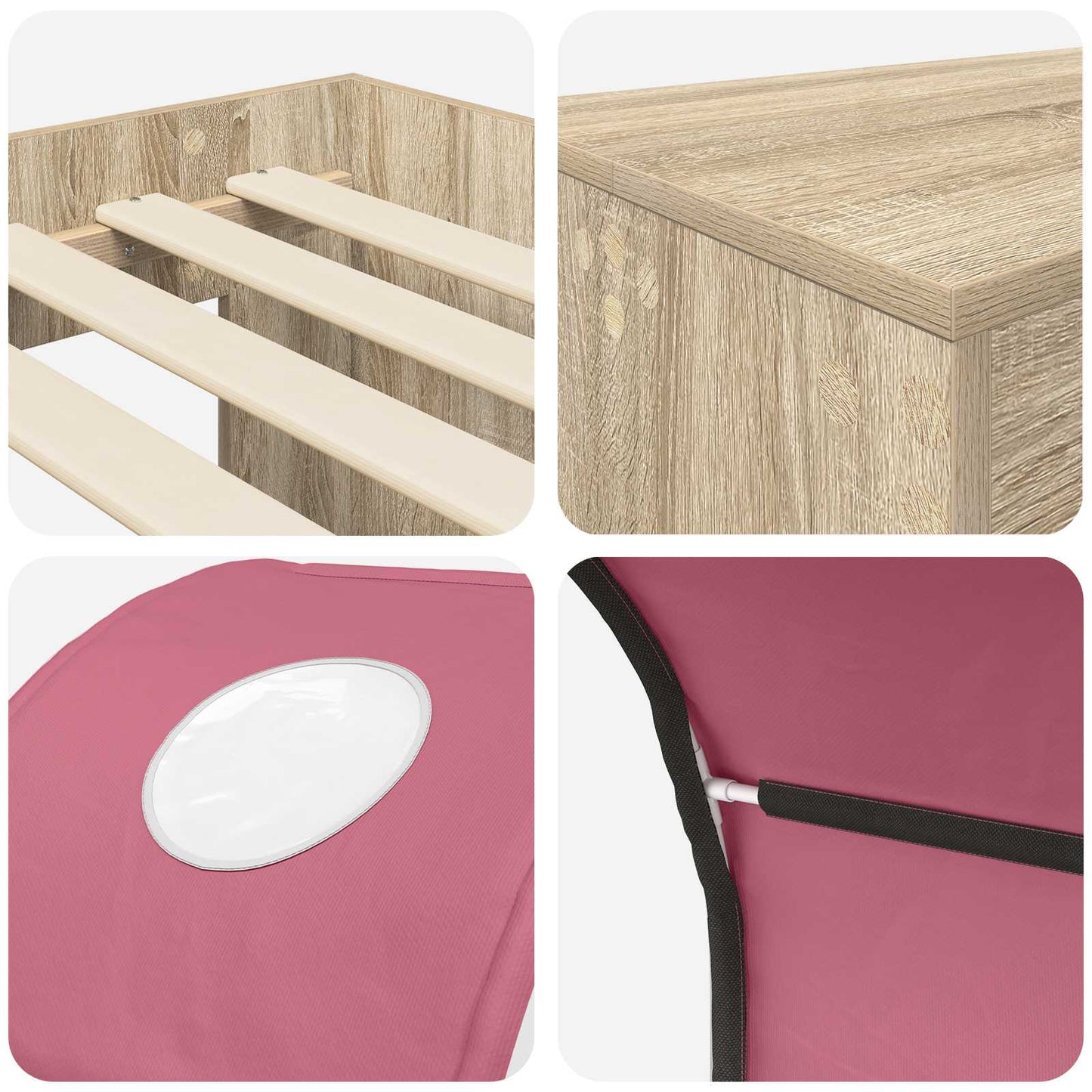 Bett mit Tunnel 3 stk. Sonoma Eiche und Pink Holzwerkstoff