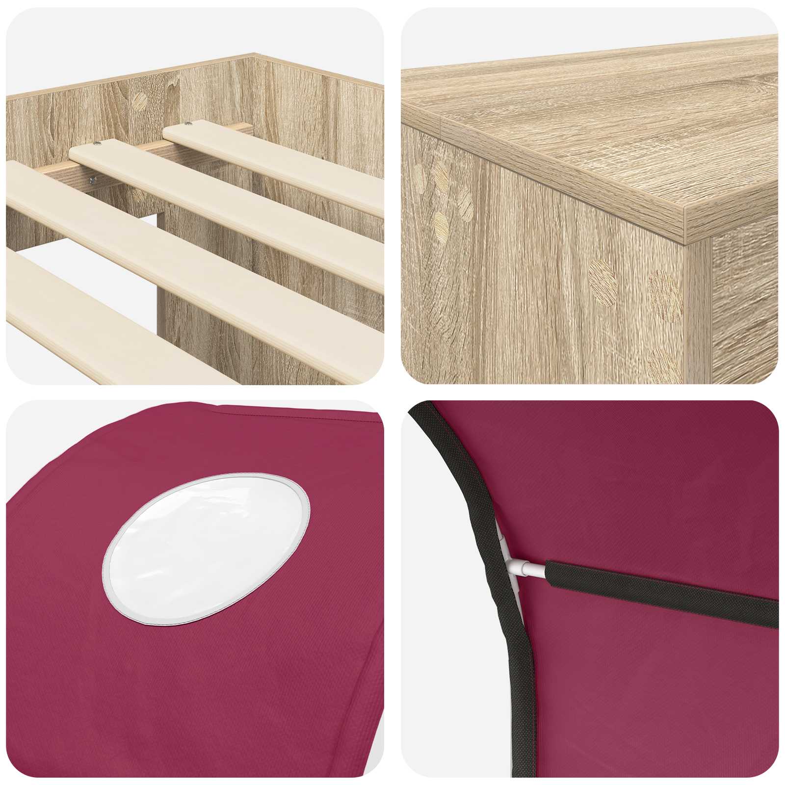 Bett mit Tunnel 3 stk. Sonoma Eiche und Rot Holzwerkstoff