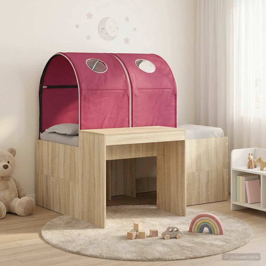 Bett mit Tunnel 3 stk. Sonoma Eiche und Rot Holzwerkstoff