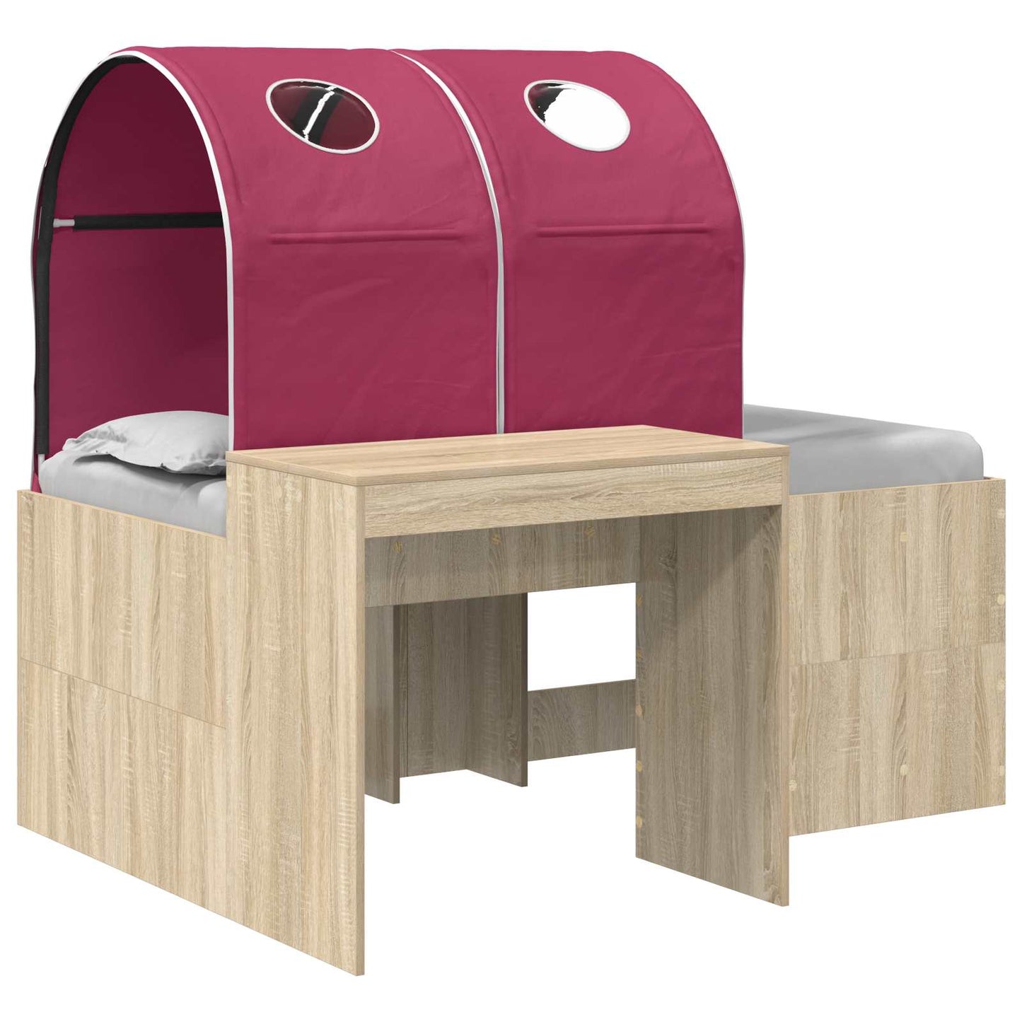 Bett mit Tunnel 3 stk. Sonoma Eiche und Rot Holzwerkstoff