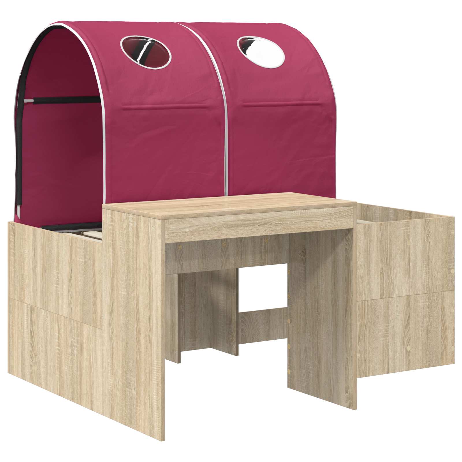 Bett mit Tunnel 3 stk. Sonoma Eiche und Rot Holzwerkstoff