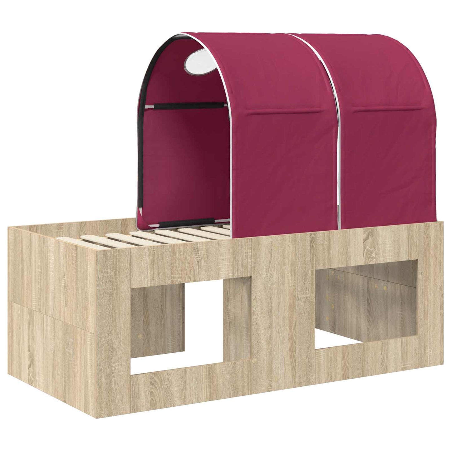 Bett mit Tunnel 3 stk. Sonoma Eiche und Rot Holzwerkstoff