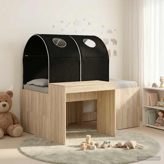 Bett mit Tunnel 3 stk. Sonoma Eiche und Schwarz Holzwerkstoff