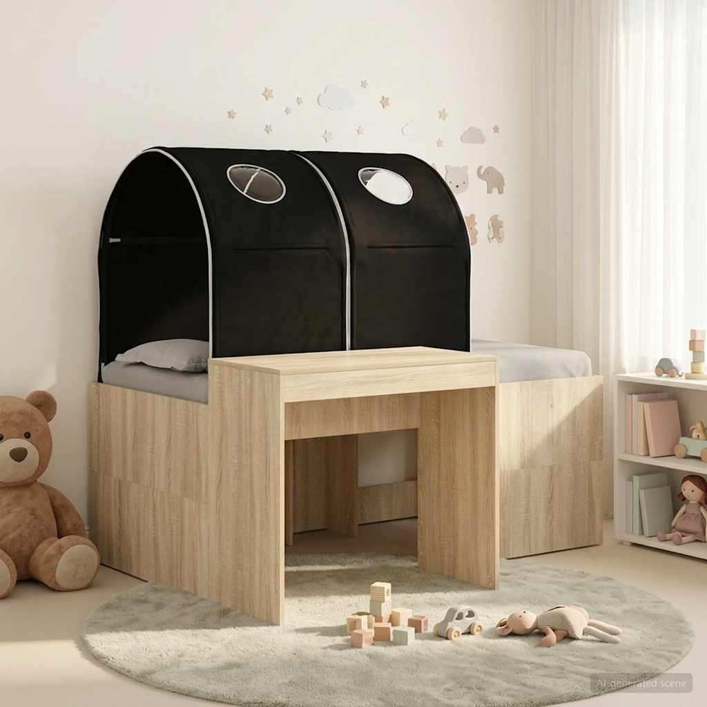 Bett mit Tunnel 3 stk. Sonoma Eiche und Schwarz Holzwerkstoff