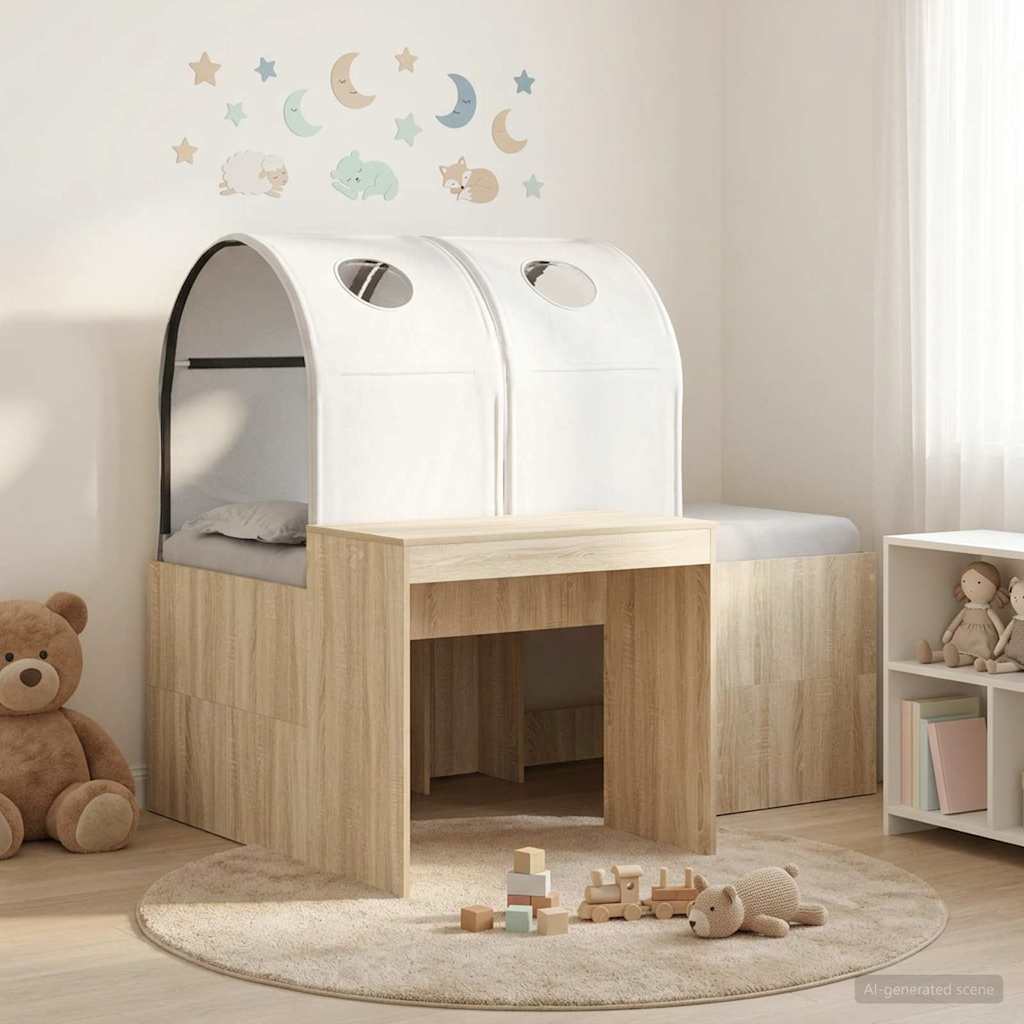 Bett mit Tunnel 3 stk. Sonoma-Eiche und Weiß Holzwerkstoff