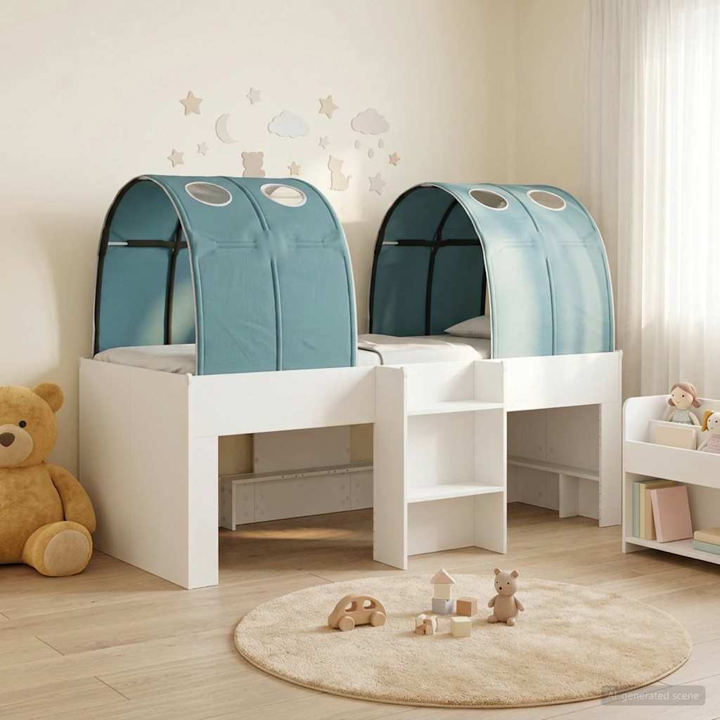 Bett mit Tunnel 3 stk. Weiß und Hellblau Holzwerkstoff