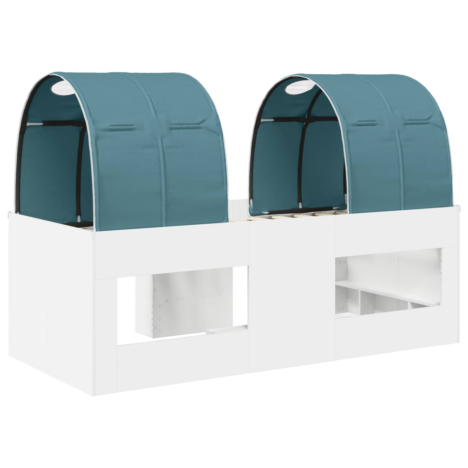 Bett mit Tunnel 3 stk. Weiß und Hellblau Holzwerkstoff