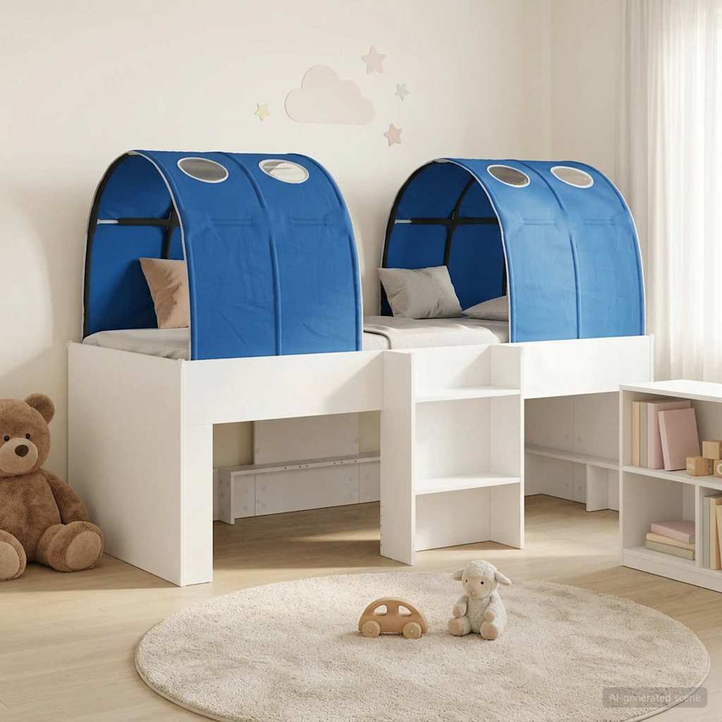 Bett mit Tunnel 4 stk. Weiß und Blau Holzwerkstoff