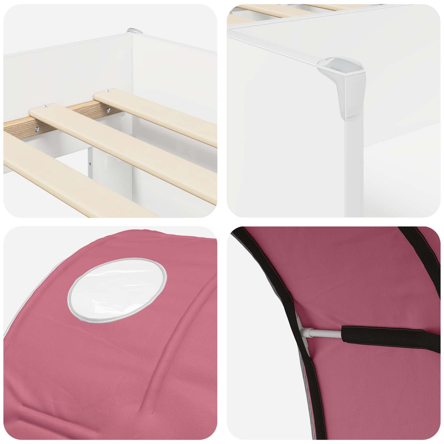 Bett mit Tunnel 3 stk. Weiß und Rosa Holzwerkstoff