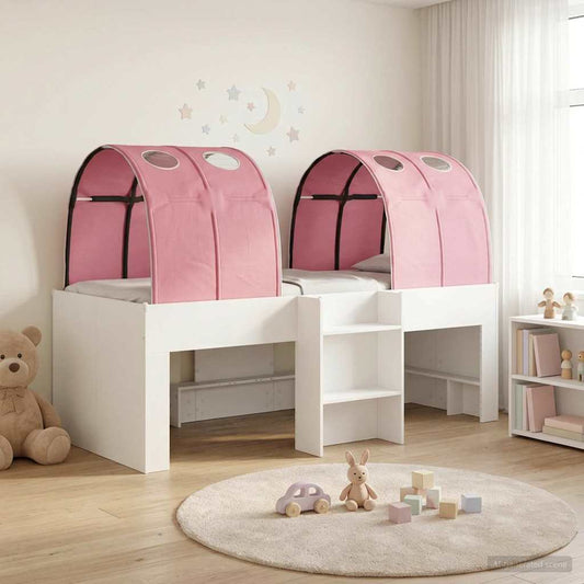Bett mit Tunnel 3 Stk. Weiß und Rosa Holzwerkstoff