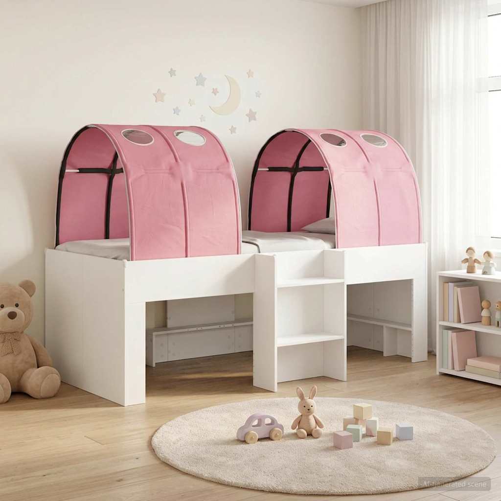Bett mit Tunnel 3 stk. Weiß und Rosa Holzwerkstoff