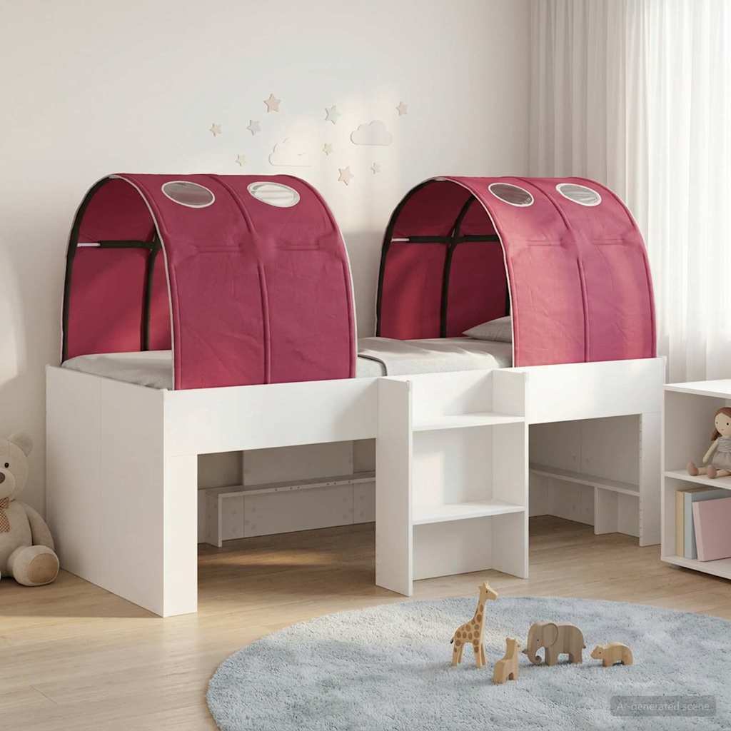 Bett mit Tunnel 3 stk. Weiß und Rot Holzwerkstoff