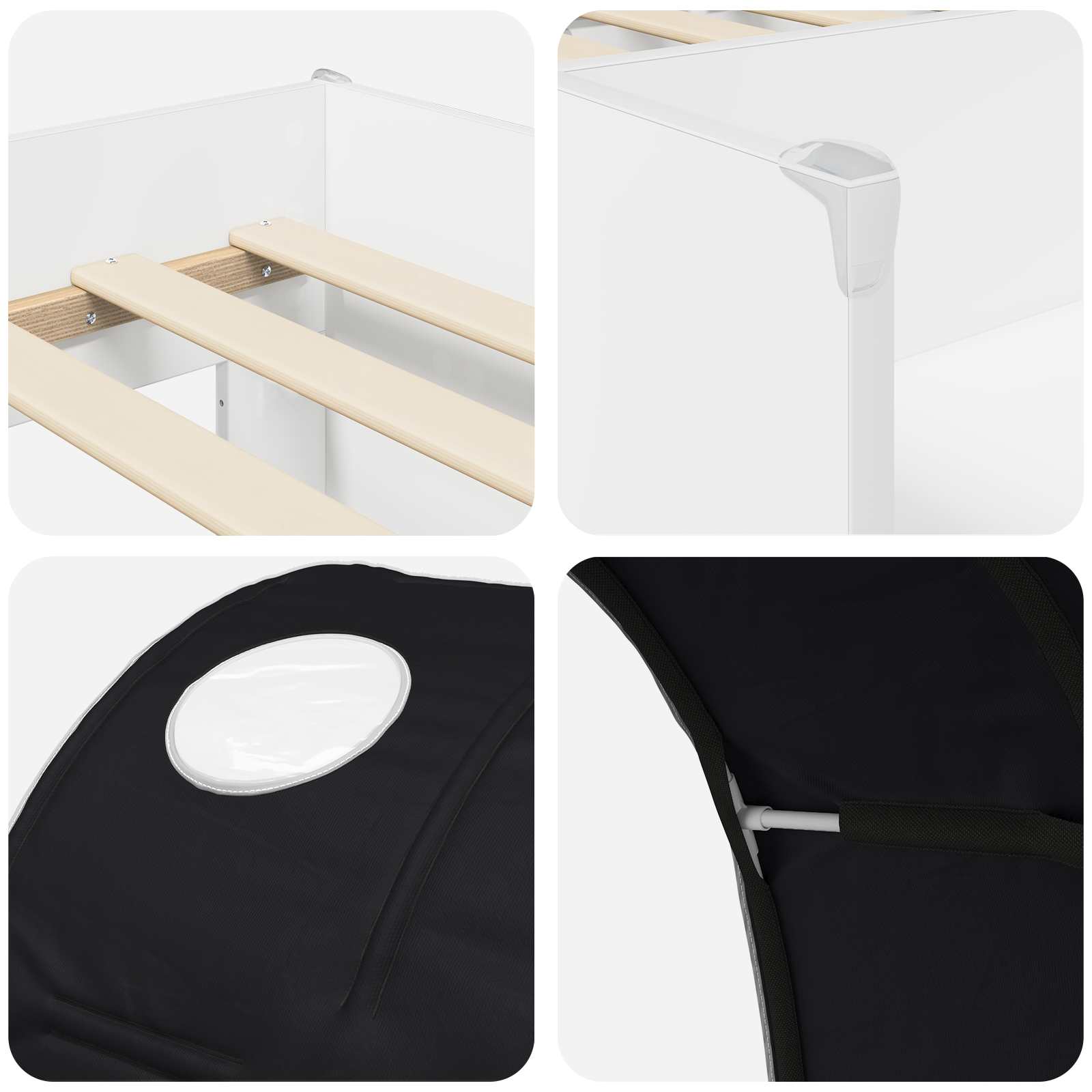 Bett mit Tunnel 3 stk. Weiß und Schwarz Holzwerkstoff