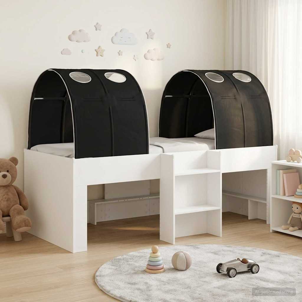 Bett mit Tunnel 3 stk. Weiß und Schwarz Holzwerkstoff