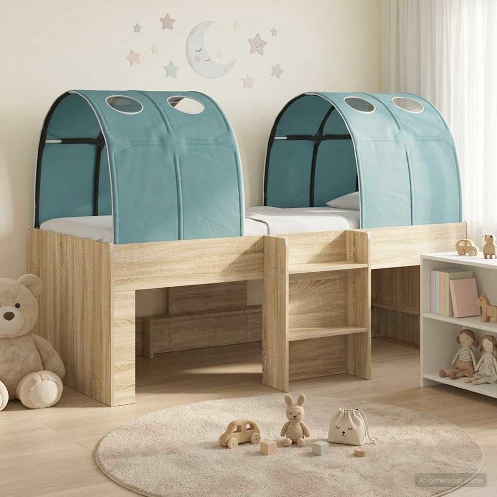Bett mit Tunnel 3 Stk. Sonoma Eiche und Hellblau Holzwerkstoff