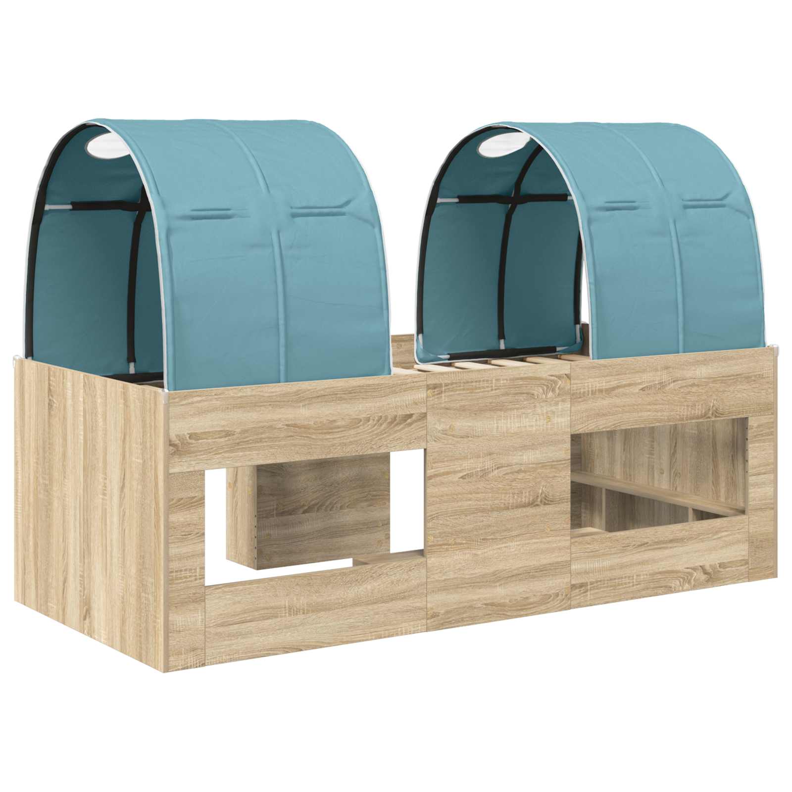 Bett mit Tunnel 3 Stk. Sonoma Eiche und Hellblau Holzwerkstoff