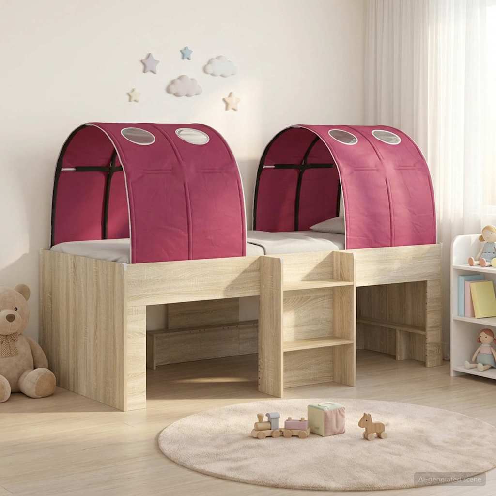 Bett mit Tunnel 3 Stk. Sonoma Eiche und Rot Holzwerkstoff