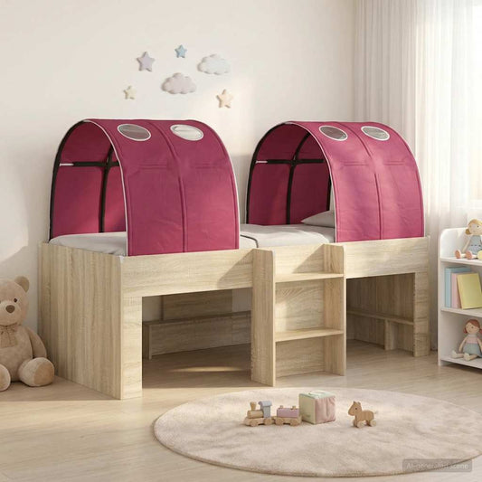 Bett mit Tunnel 3 Stk. Sonoma Eiche und Rot Holzwerkstoff