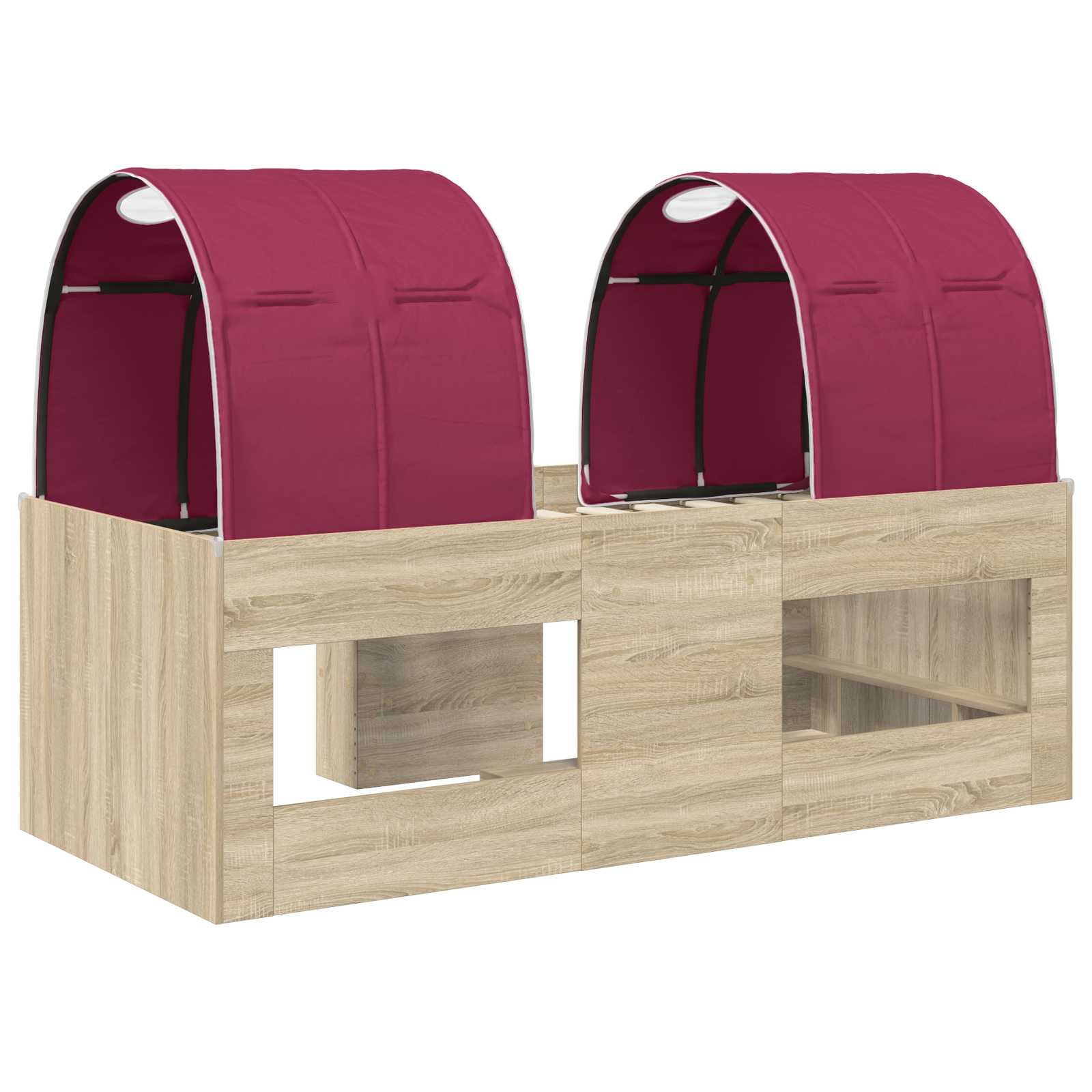 Bett mit Tunnel 3 Stk. Sonoma Eiche und Rot Holzwerkstoff