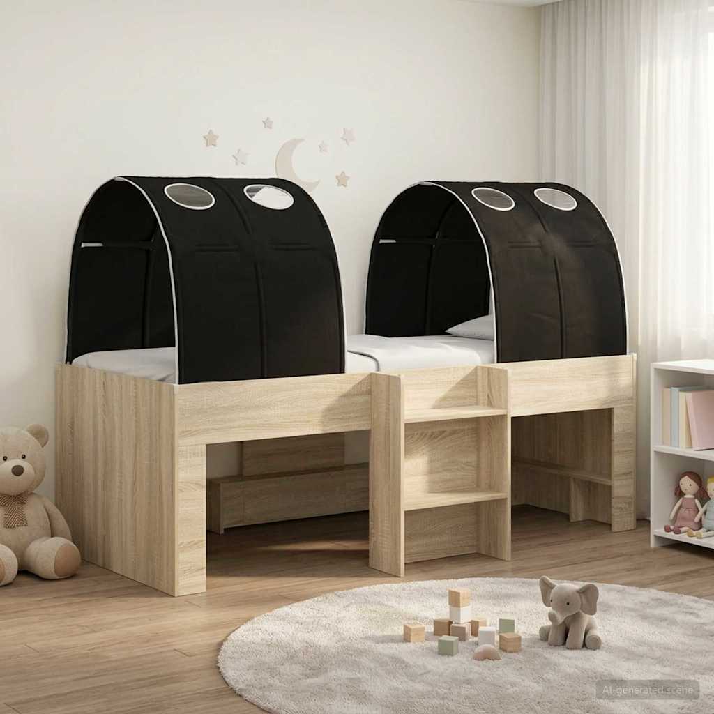 Bett mit Tunnel 3 Stk. Sonoma Eiche und Schwarz Holzwerkstoff