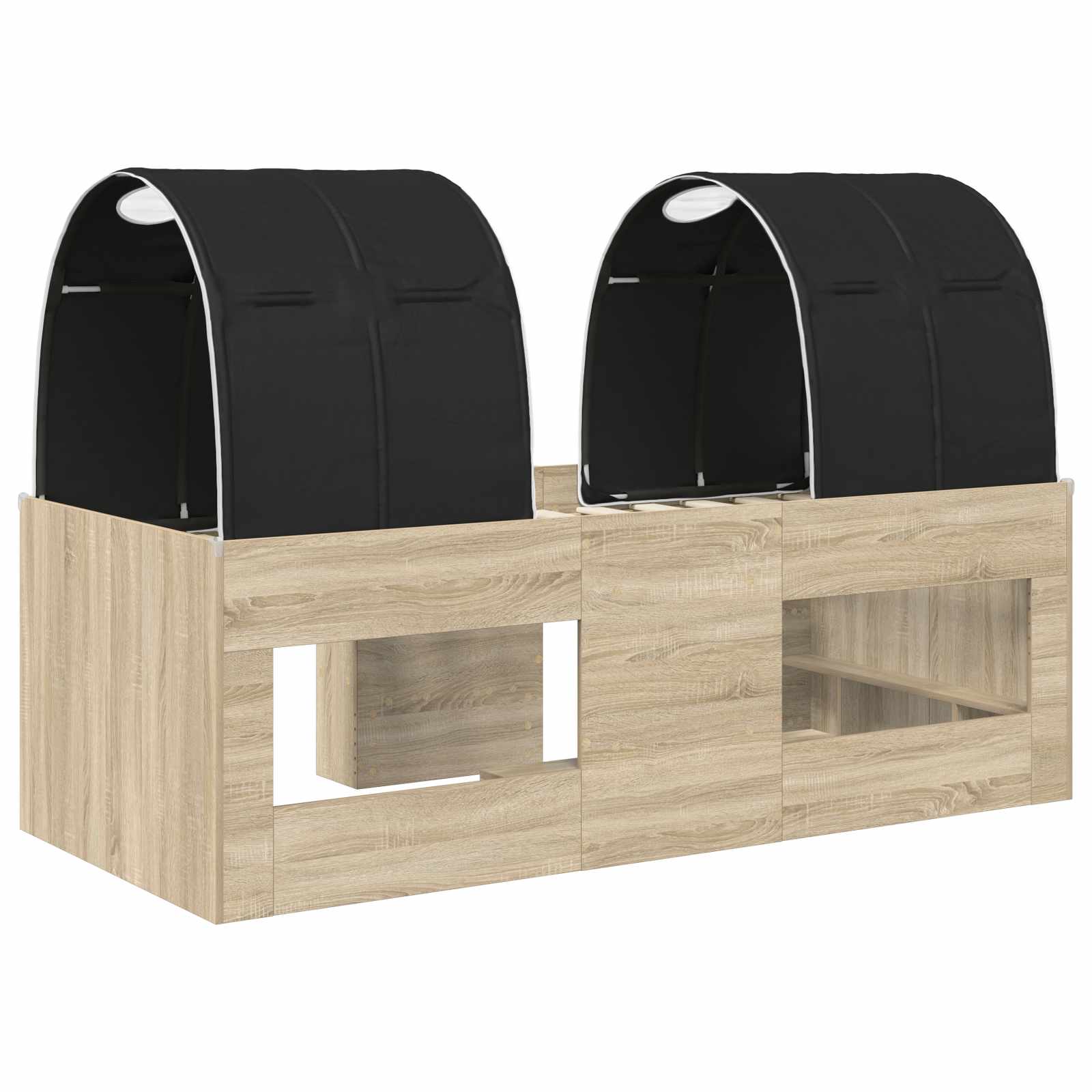 Bett mit Tunnel 3 Stk. Sonoma Eiche und Schwarz Holzwerkstoff