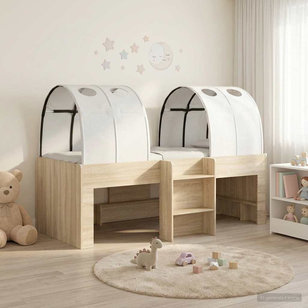 Bett mit Tunnel 3 Stk. Sonoma-Eiche und Weiß Holzwerkstoff