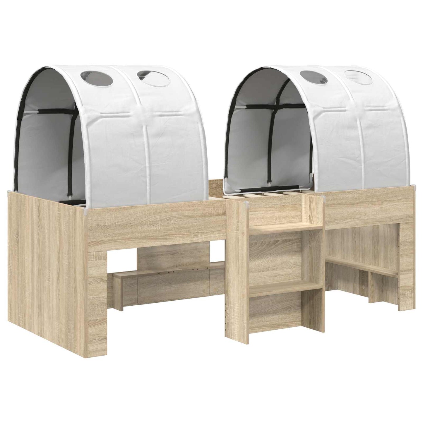Bett mit Tunnel 3 Stk. Sonoma-Eiche und Weiß Holzwerkstoff