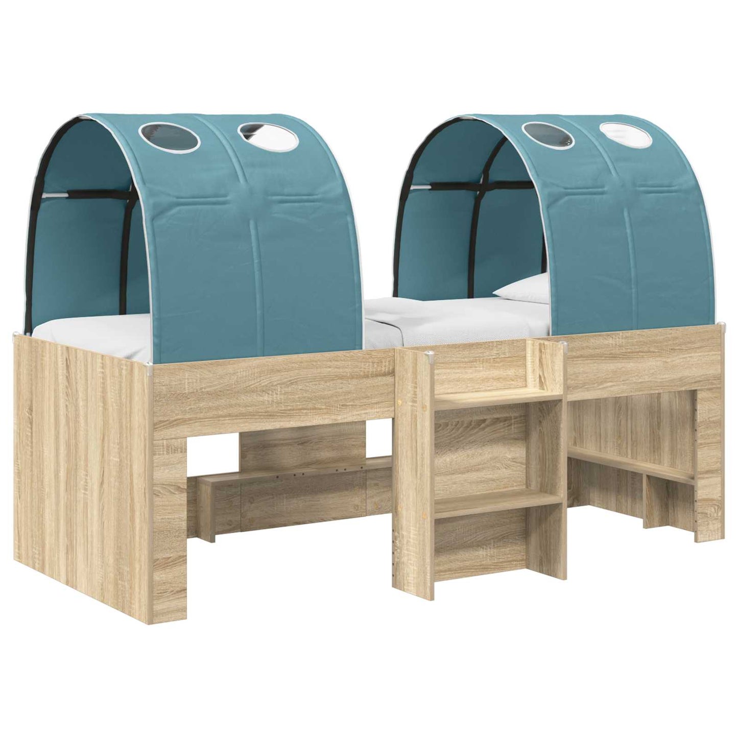 Hochbett für Kinder mit Tunnel 3 Stk. Sonoma Eiche und Hellblau