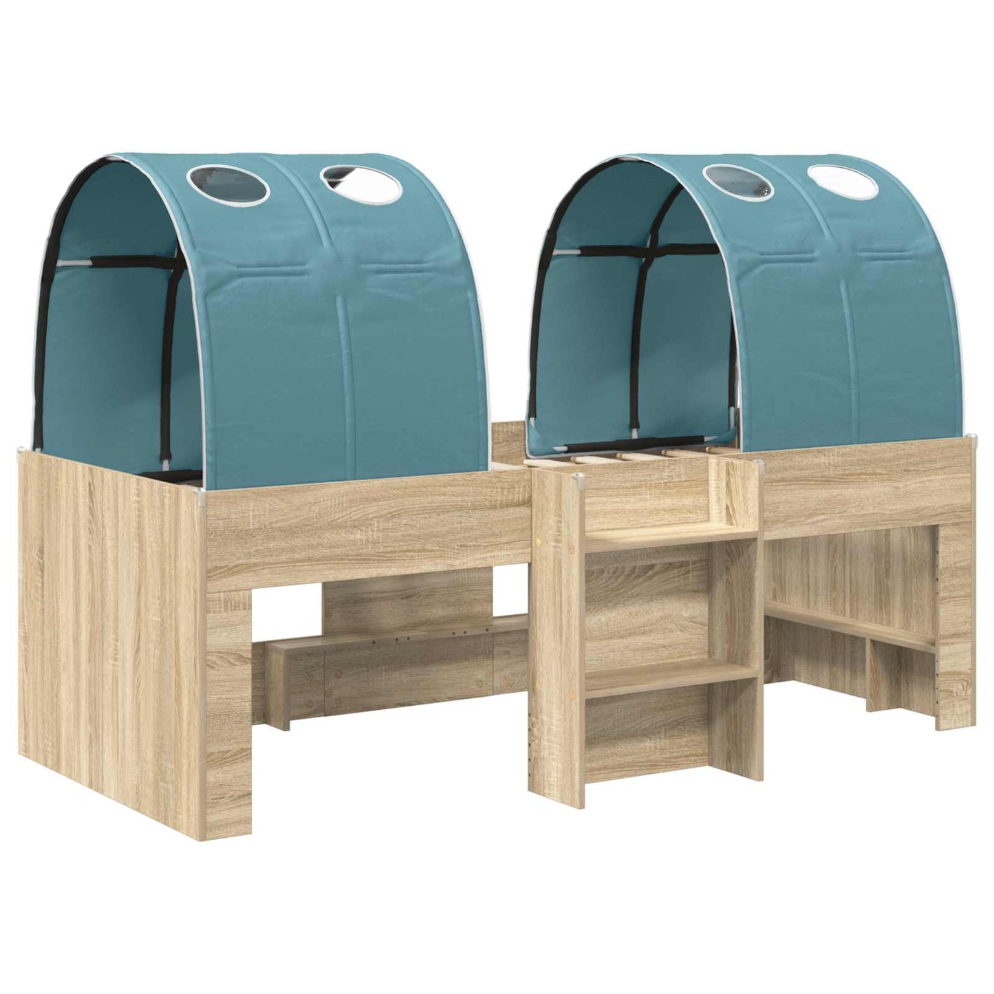 Hochbett für Kinder mit Tunnel 3 Stk. Sonoma Eiche und Hellblau
