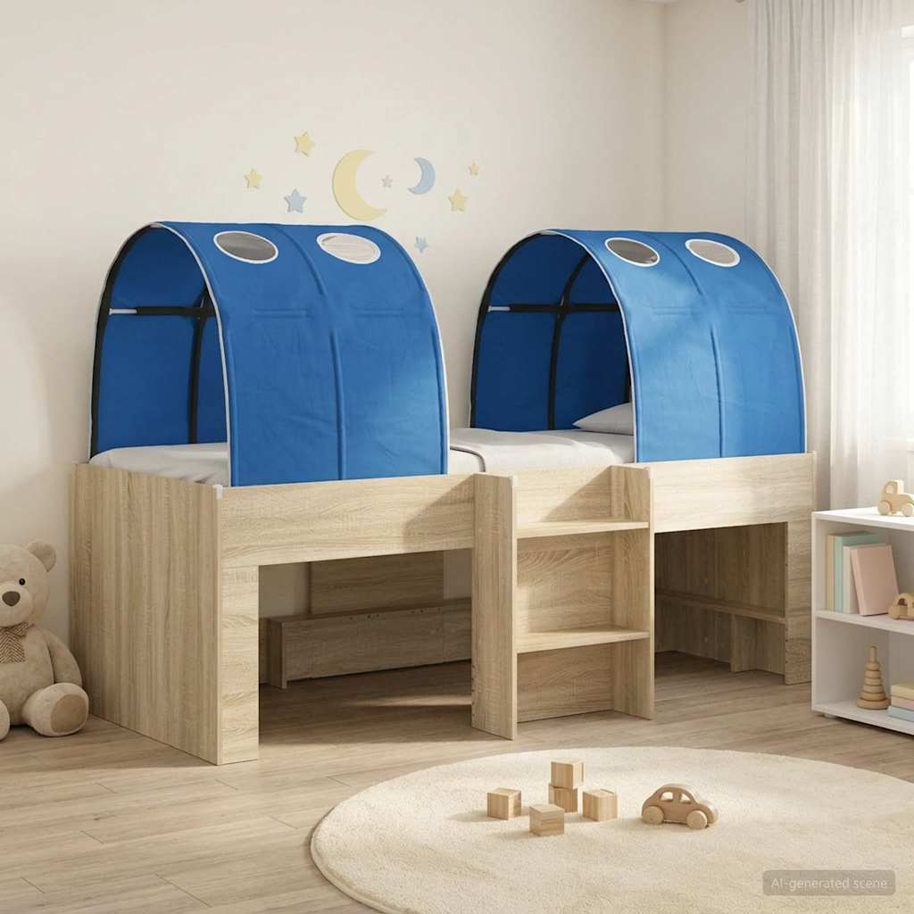 Hochbett für Kinder mit Tunnel 3 Stk. Sonoma Eiche und Blau