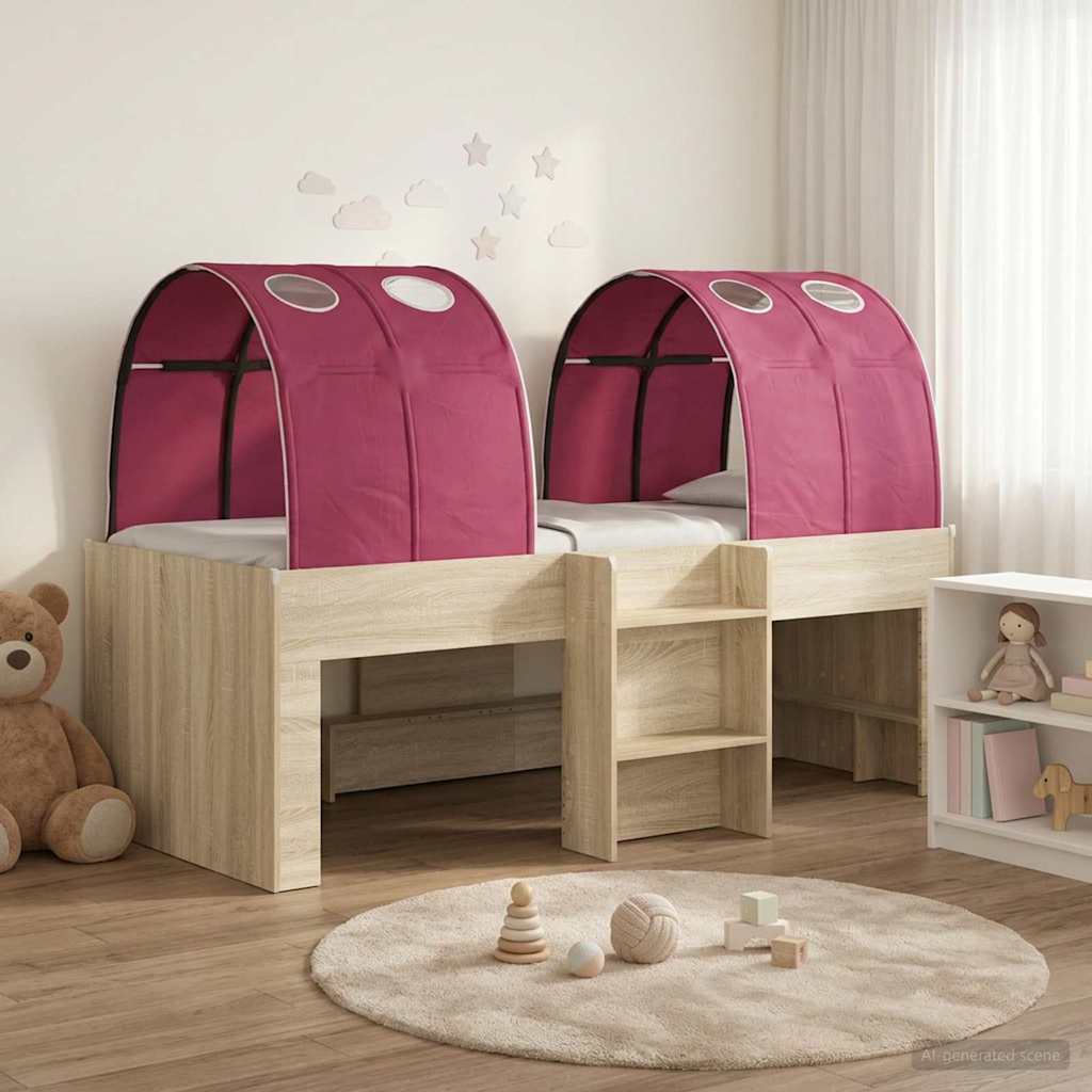 Hochbett für Kinder mit Tunnel 3 Stk. Sonoma Eiche und Rot