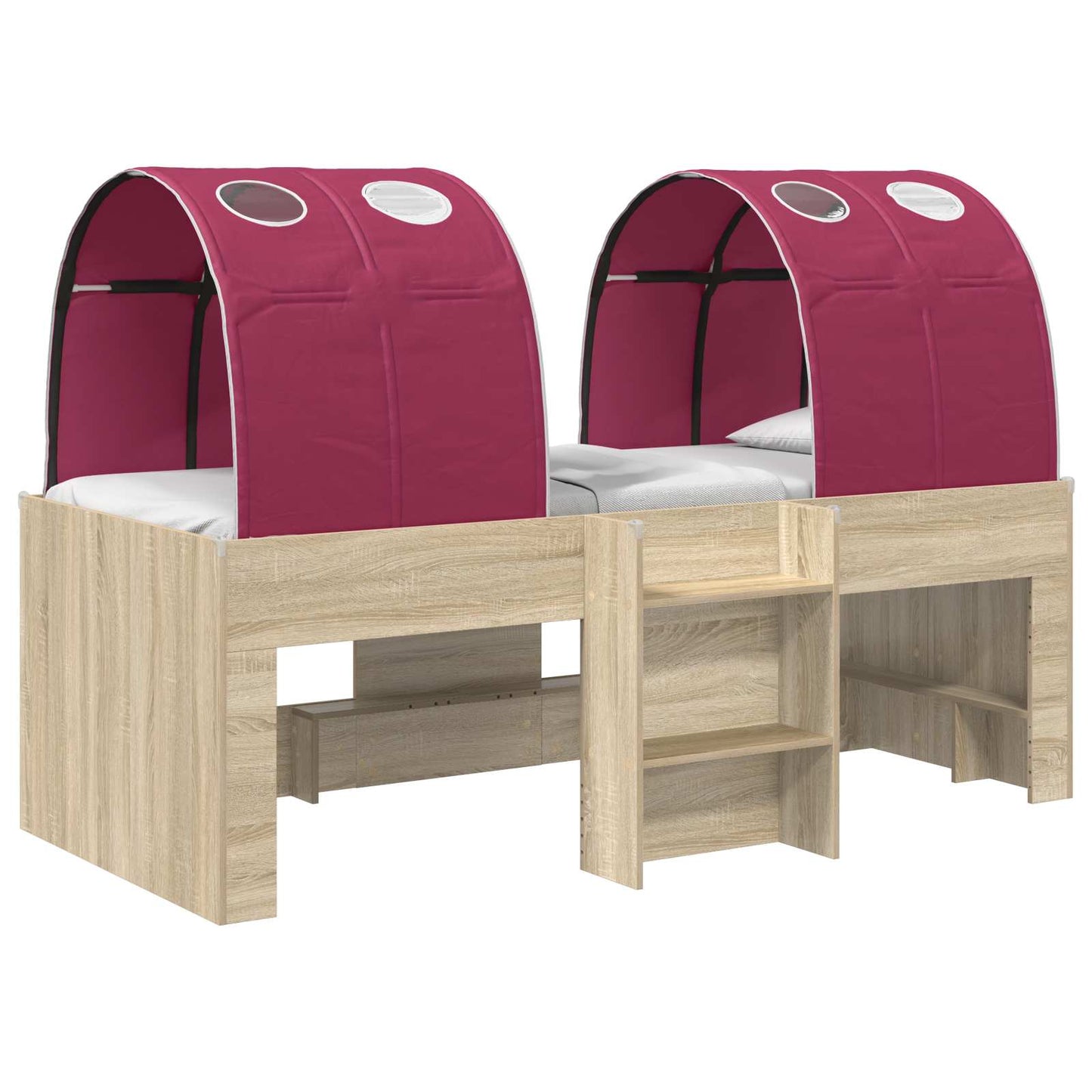 Hochbett für Kinder mit Tunnel 3 Stk. Sonoma Eiche und Rot