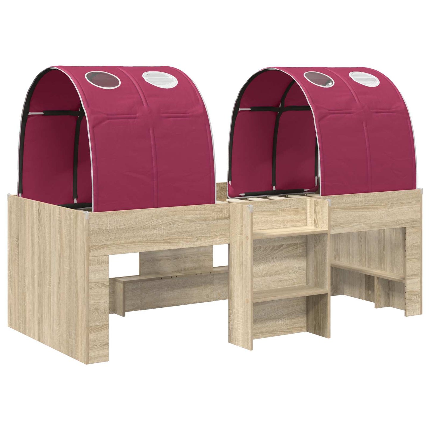 Hochbett für Kinder mit Tunnel 3 Stk. Sonoma Eiche und Rot