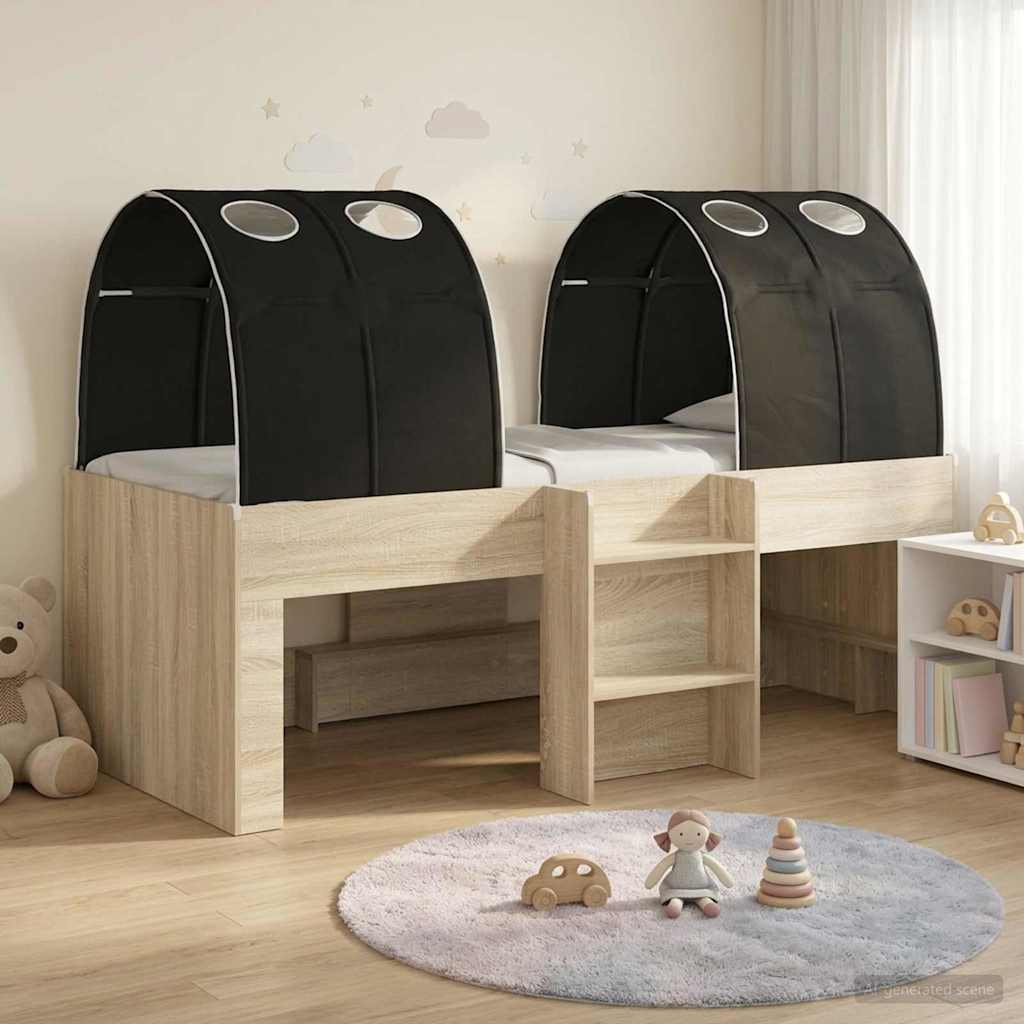 Hochbett für Kinder mit Tunnel 3 Stk. Sonoma Eiche und Schwarz