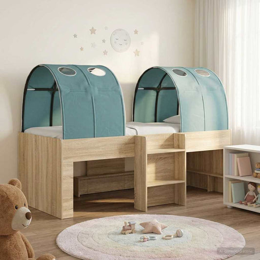 Bett mit Tunnel 3 Stk. Sonoma Eiche und Hellblau Holzwerkstoff
