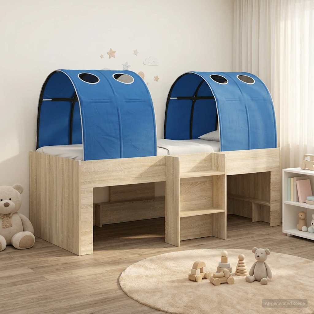 Bett mit Tunnel 3 Stk. Sonoma Eiche und Blau Holzwerkstoff