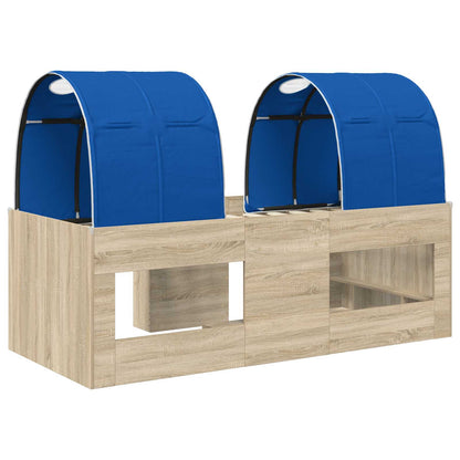 Bett mit Tunnel 3 Stk. Sonoma Eiche und Blau Holzwerkstoff