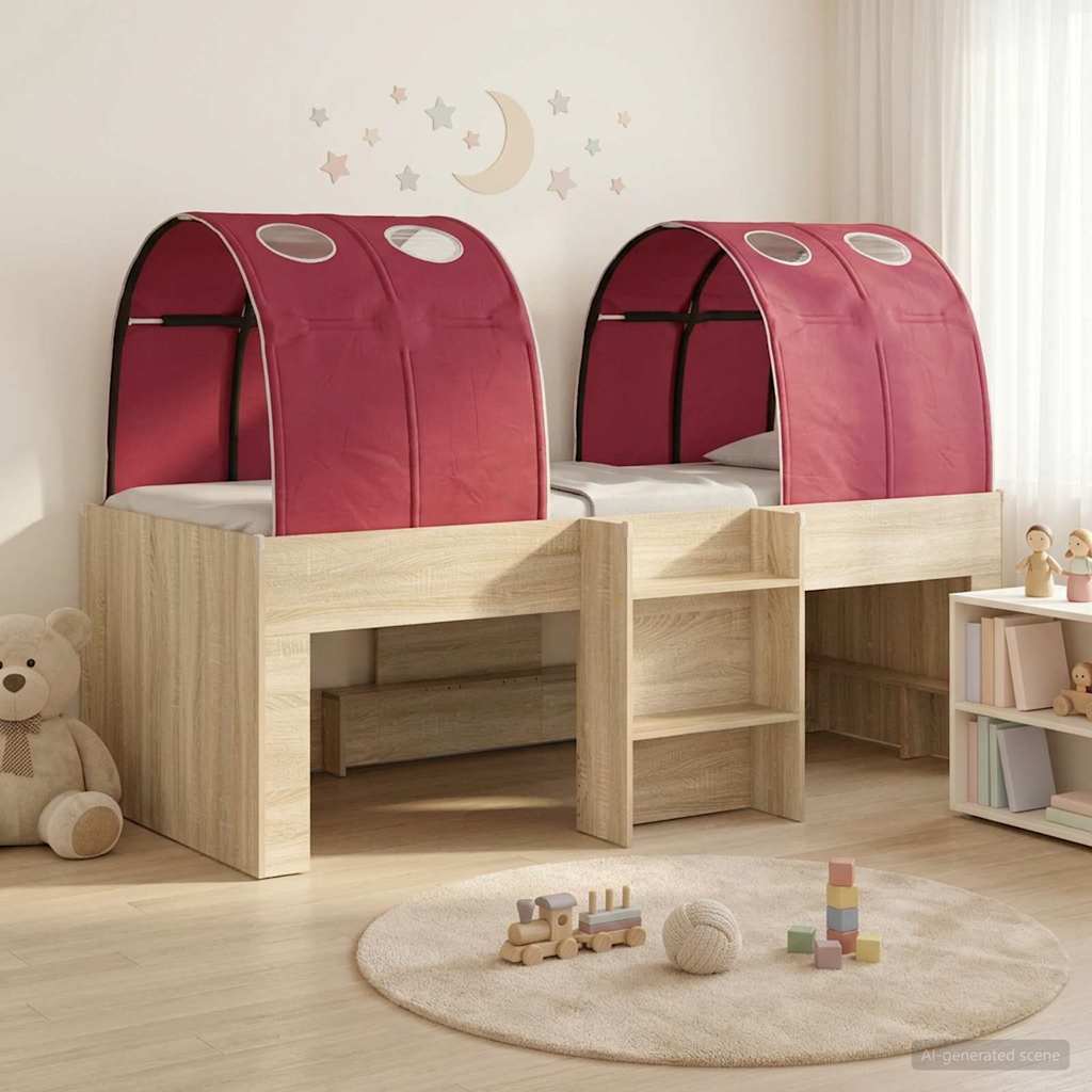 Bett mit Tunnel 3 Stk. Sonoma Eiche und Rot Holzwerkstoff