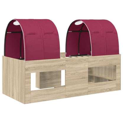 Bett mit Tunnel 3 Stk. Sonoma Eiche und Rot Holzwerkstoff