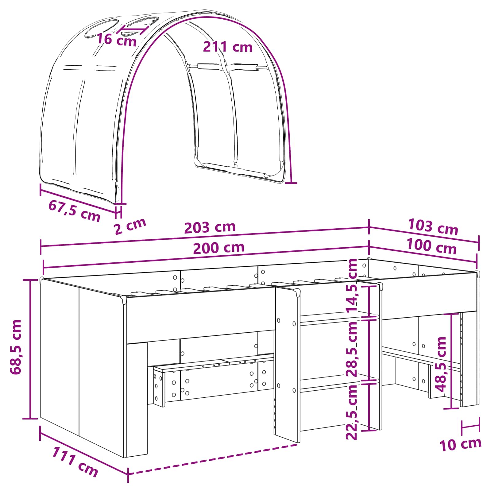 Bett mit Tunnel 3 Stk. Sonoma Eiche und Rot Holzwerkstoff