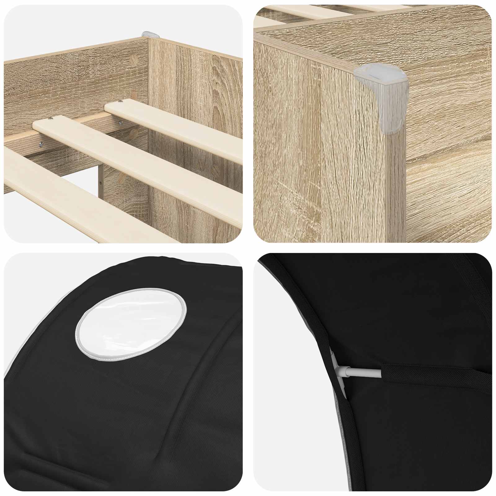 Bett mit Tunnel 3 Stk. Sonoma Eiche und Schwarz Holzwerkstoff