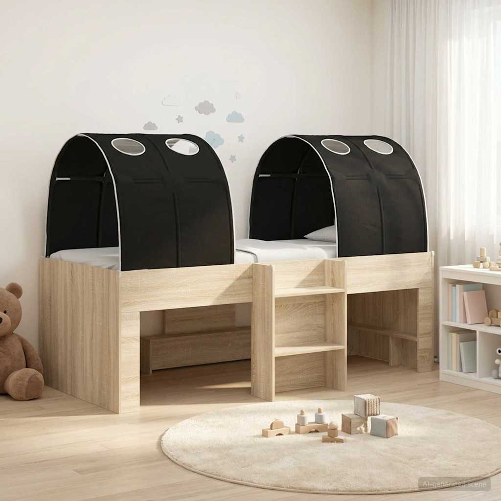 Bett mit Tunnel 3 Stk. Sonoma Eiche und Schwarz Holzwerkstoff