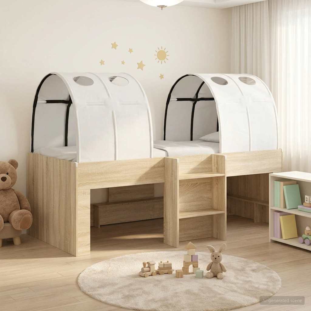 Bett mit Tunnel 3 Stk. Sonoma-Eiche und Weiß Holzwerkstoff