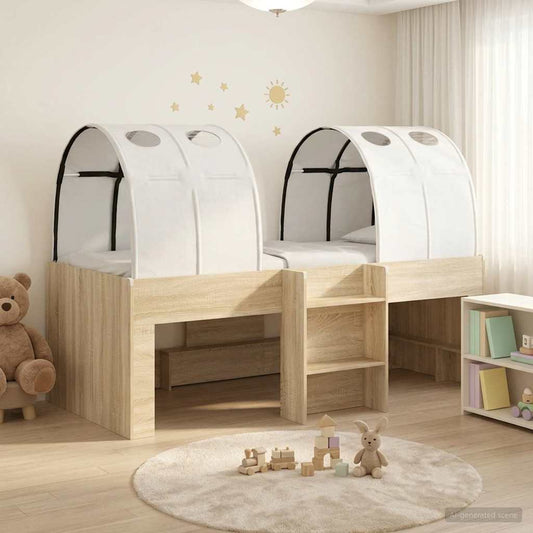 Bett mit Tunnel 3 Stk. Sonoma-Eiche und Weiß Holzwerkstoff