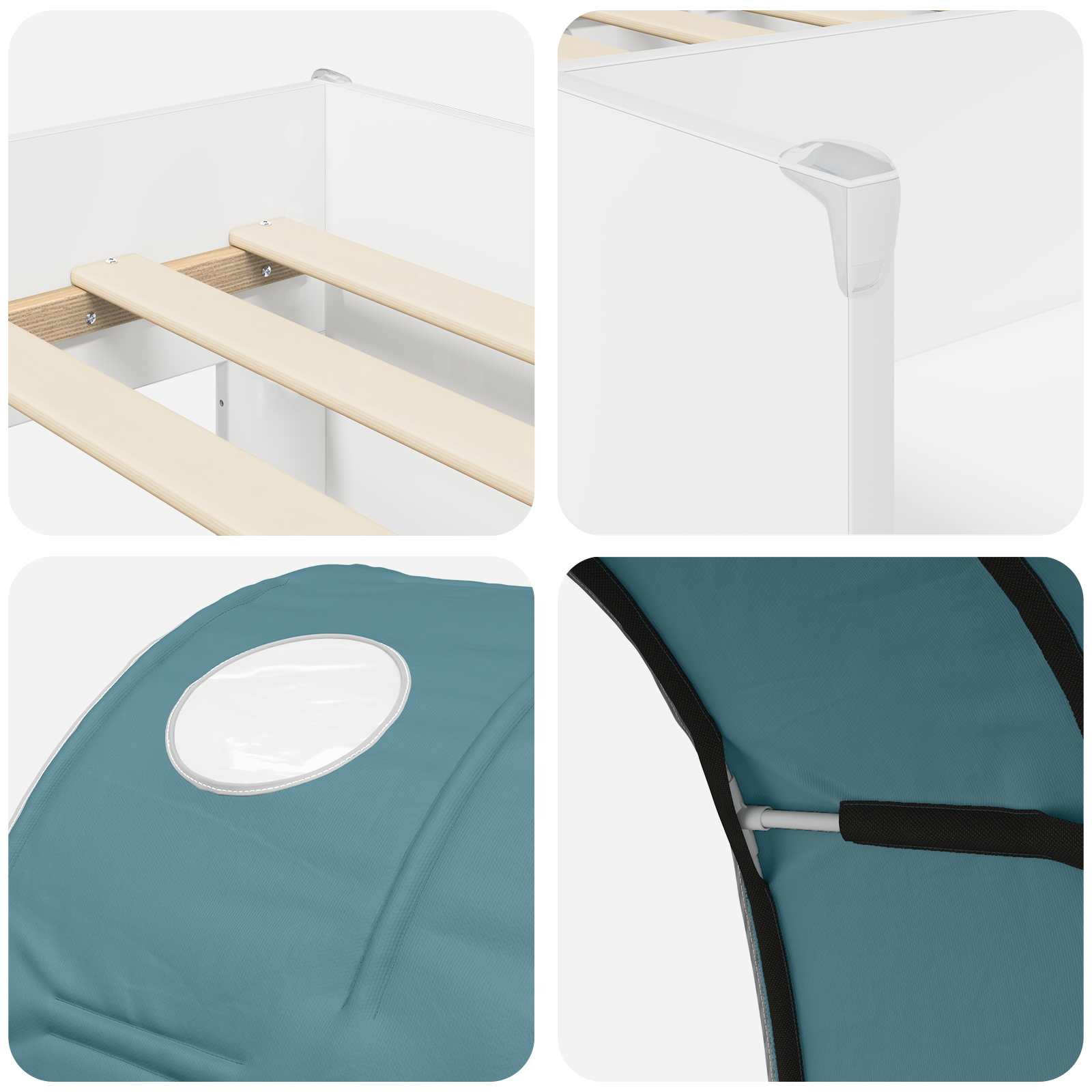 Bett mit Tunnel 3 stk. Weiß und Hellblau Holzwerkstoff